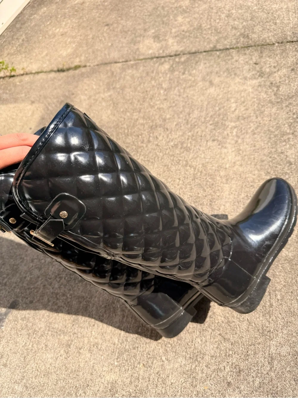 Hunter Black Quilted Gloss Tall Rain Boots - Women